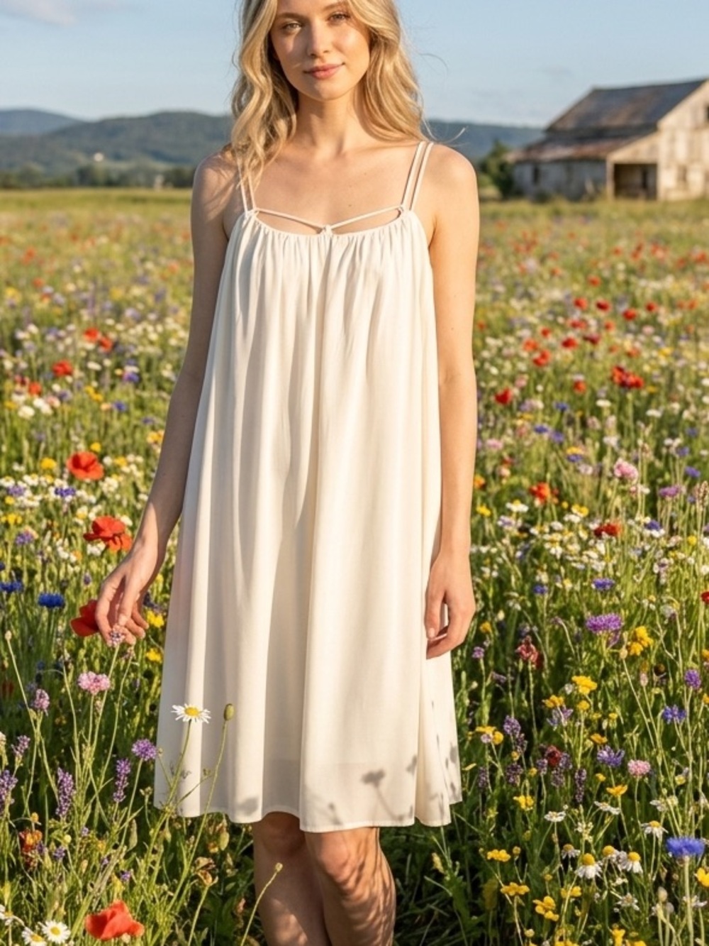 NEW  Cream Spaghetti-Strap Swing Slip Dress
